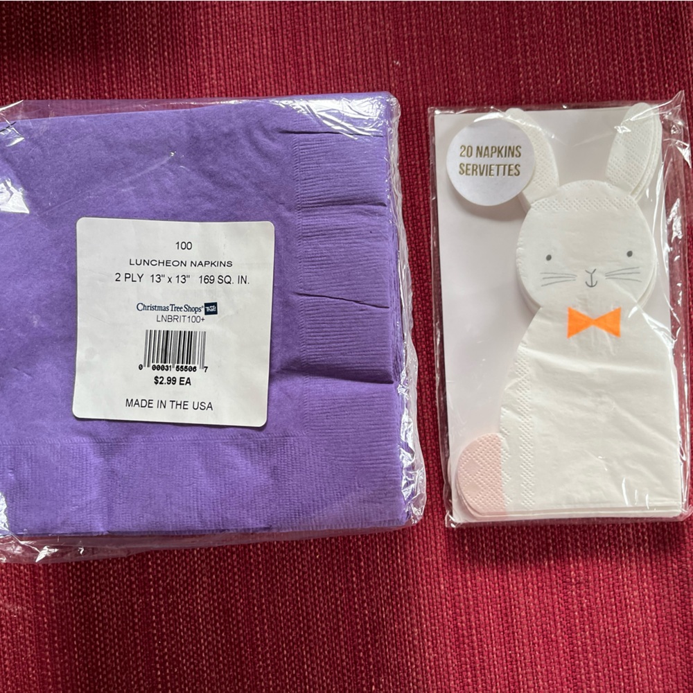 Purple Luncheon Napkins and Bunny napkins